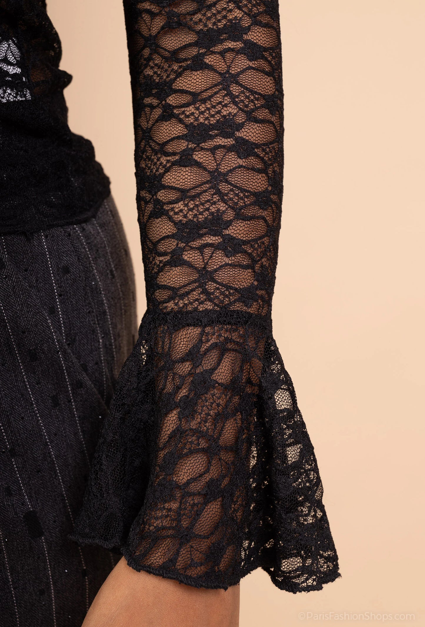 Long sleeve lace top with high neck2