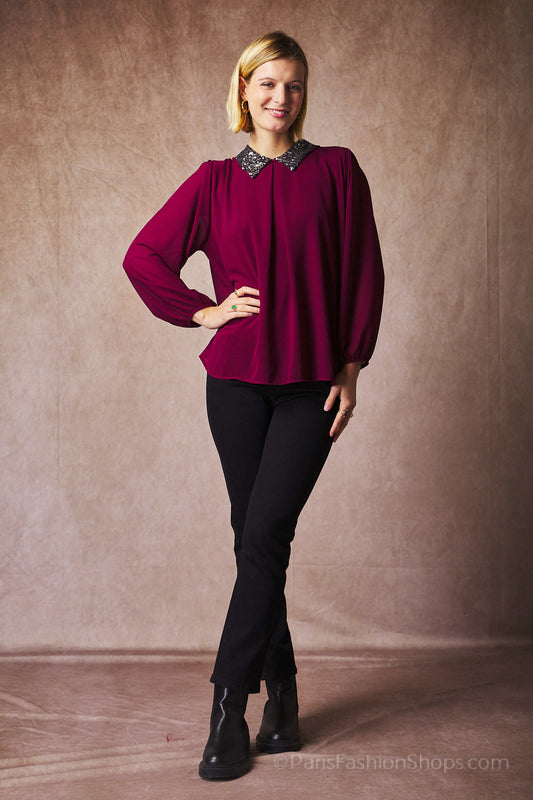 Sequin collar blouse
