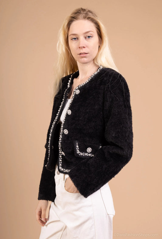 Structured cropped jacket with jewel buttons – refined couture spirit