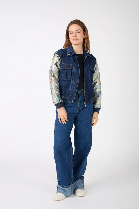 Denver - Two-tone denim jacket with printed sleeves