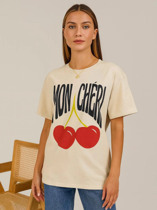 Ladies Moon Cherry Heart Oversized Tshirt