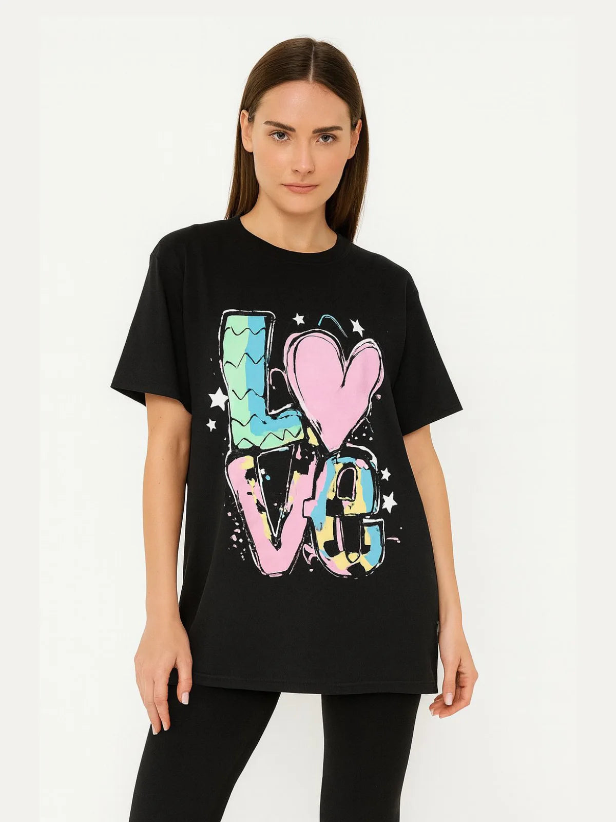 Ladies Multi Love Oversized Tshirt