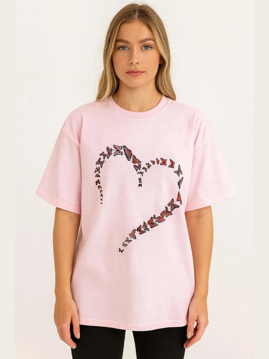 Ladies Butterfly Hearts Oversized Tshirt