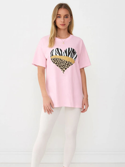 Ladies Tiger/Leopard Heart Oversized Tshirt