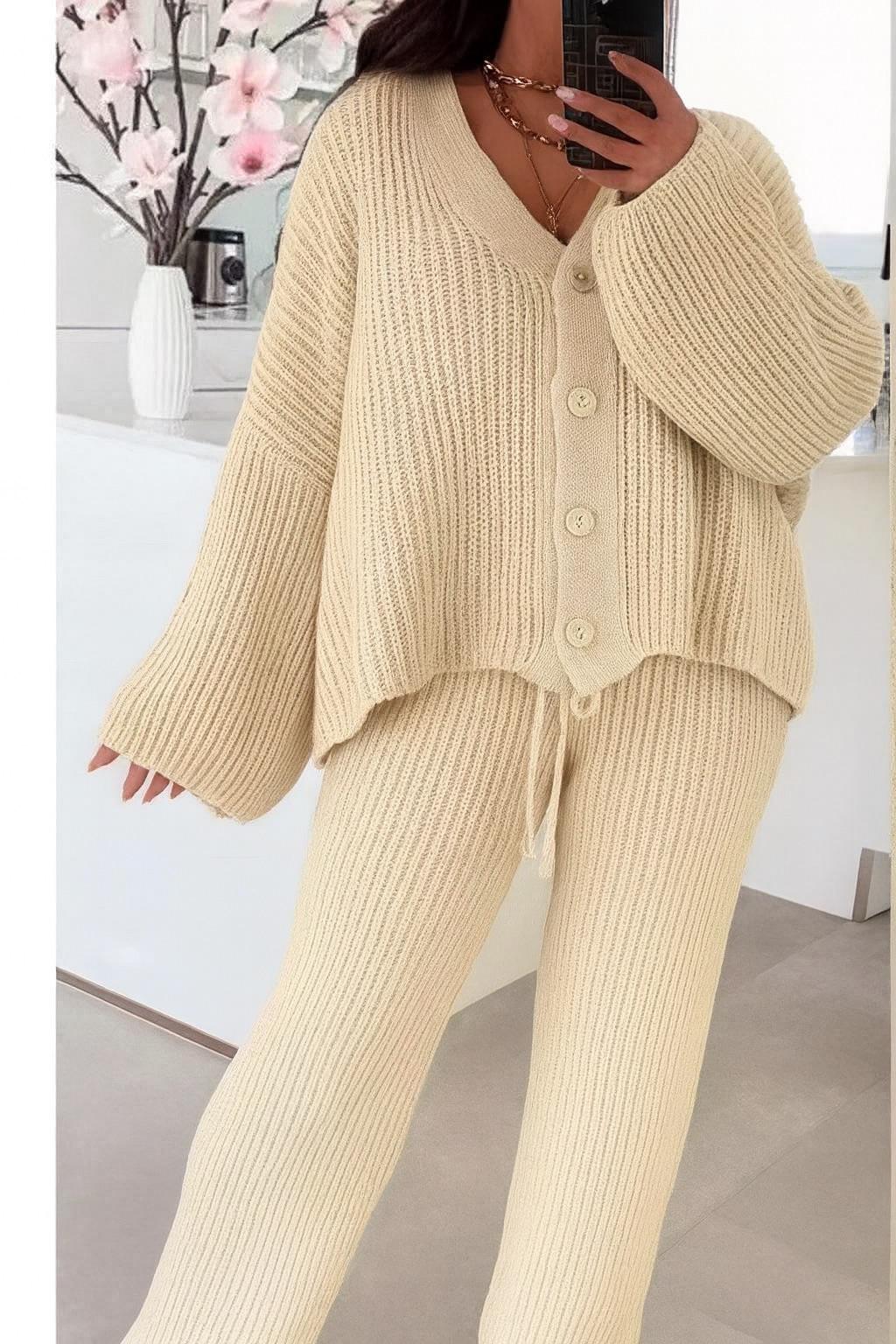 4 button cardigan and trousers set