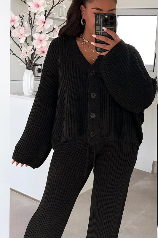 4 button cardigan and trousers set