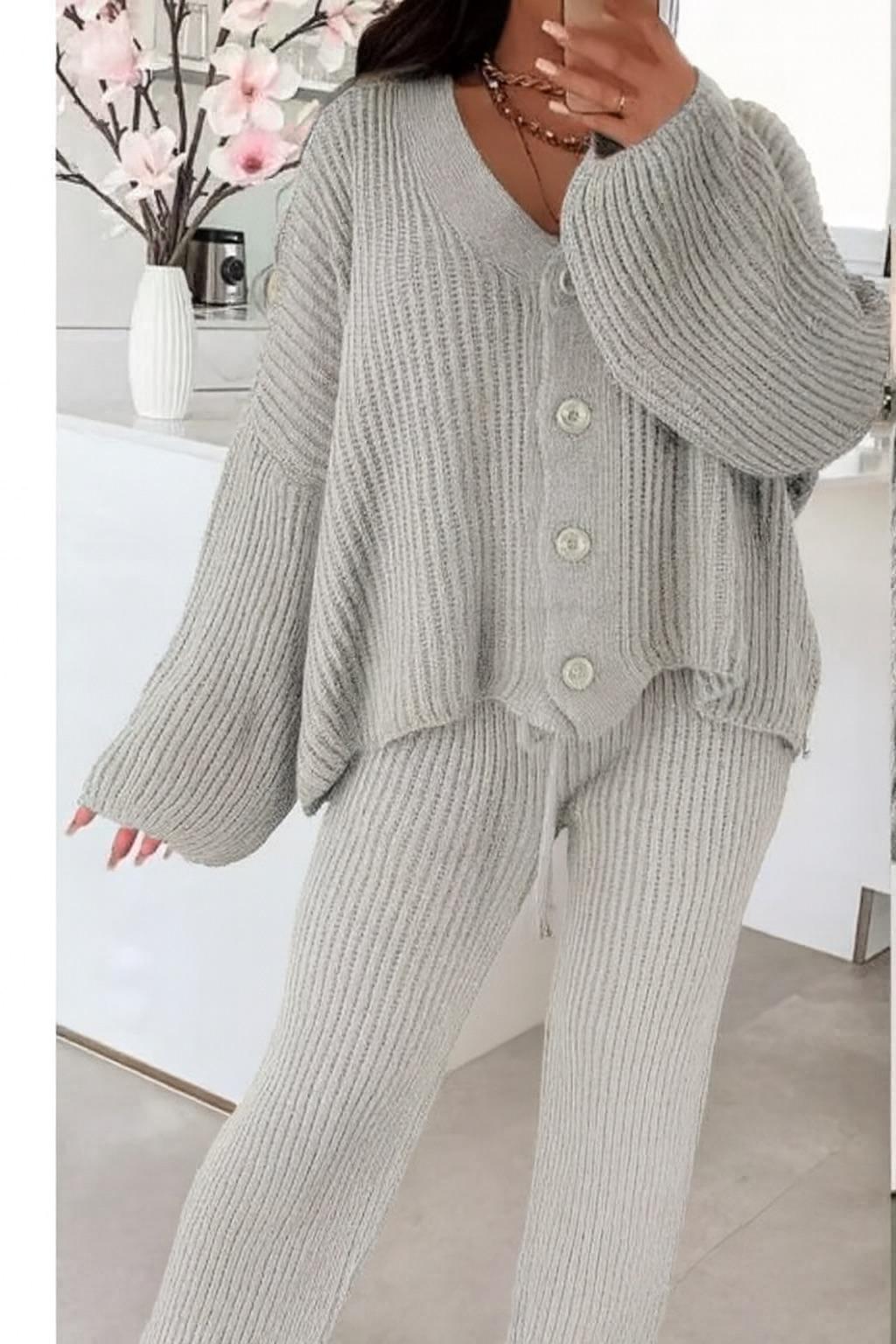 4 button cardigan and trousers set