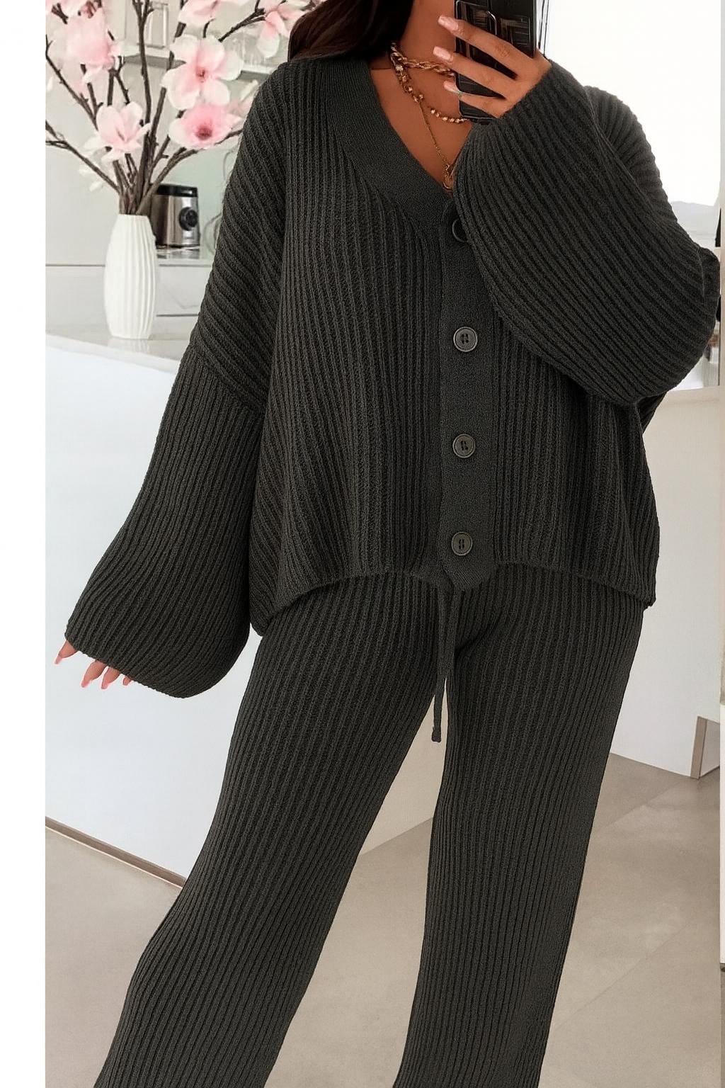 4 button cardigan and trousers set