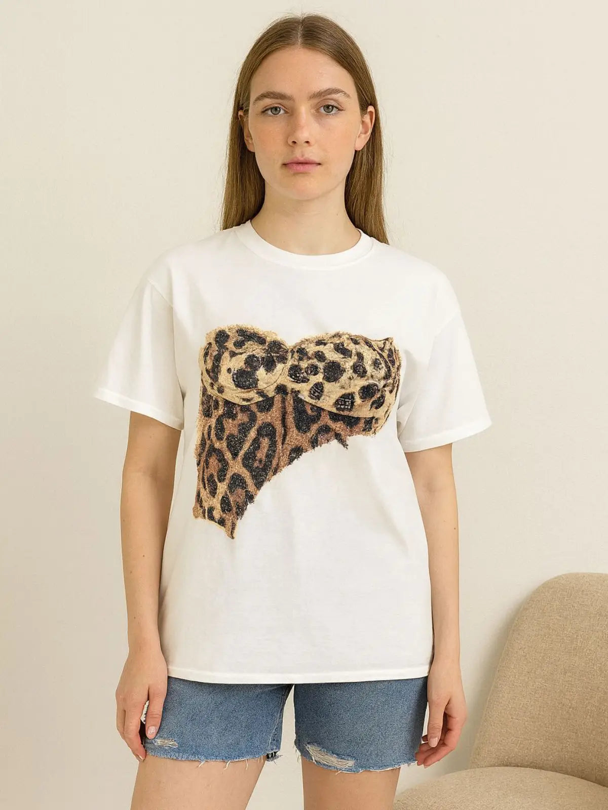 Denim Bra Patch T-Shirt Top