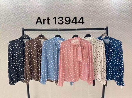 Tie-neck blouse with small polka dot print