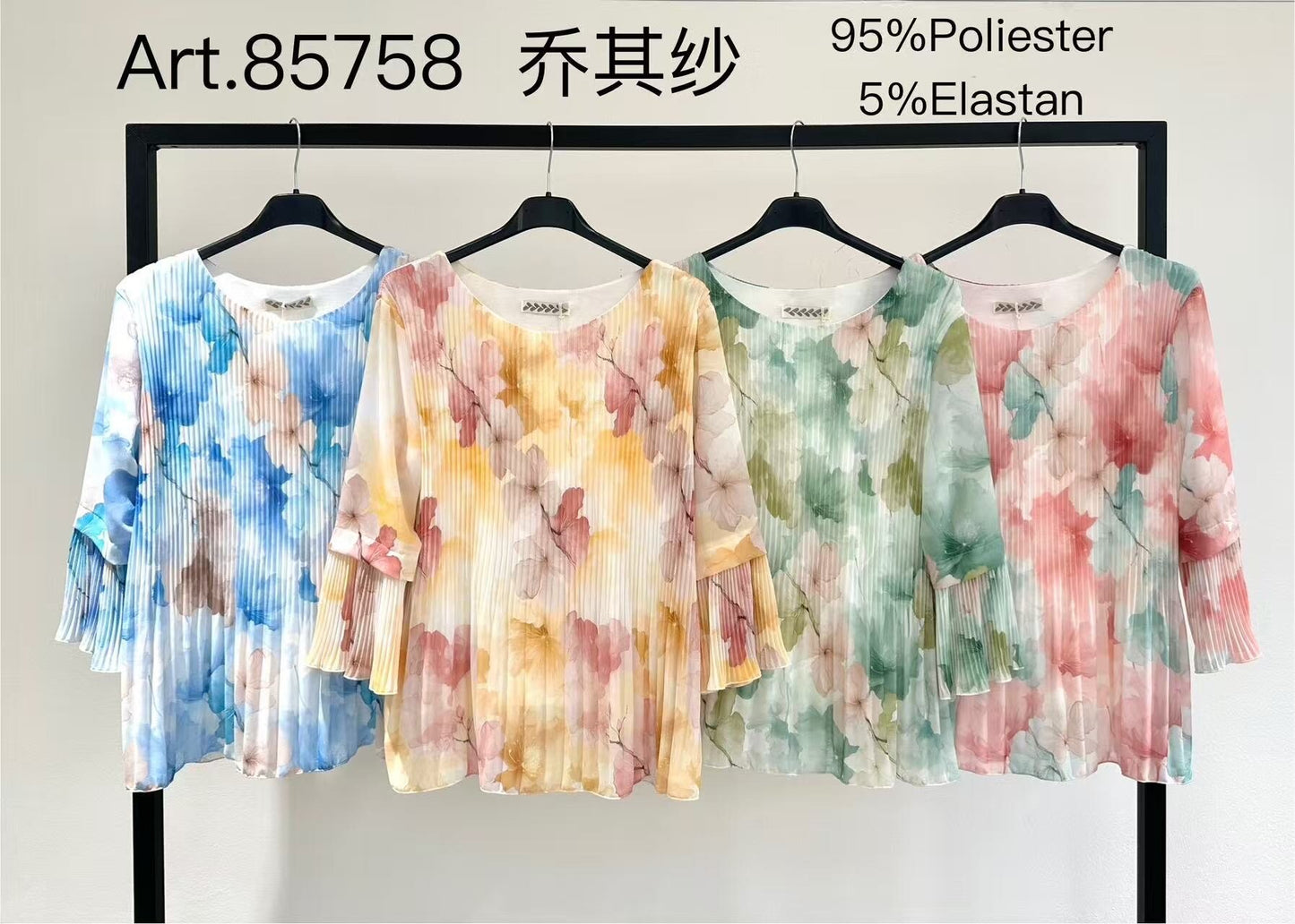 Pleated floral print blouse with viscose lining