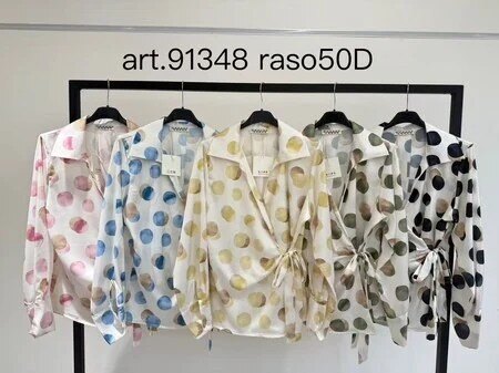 Polka dot wrap-around satin blouse