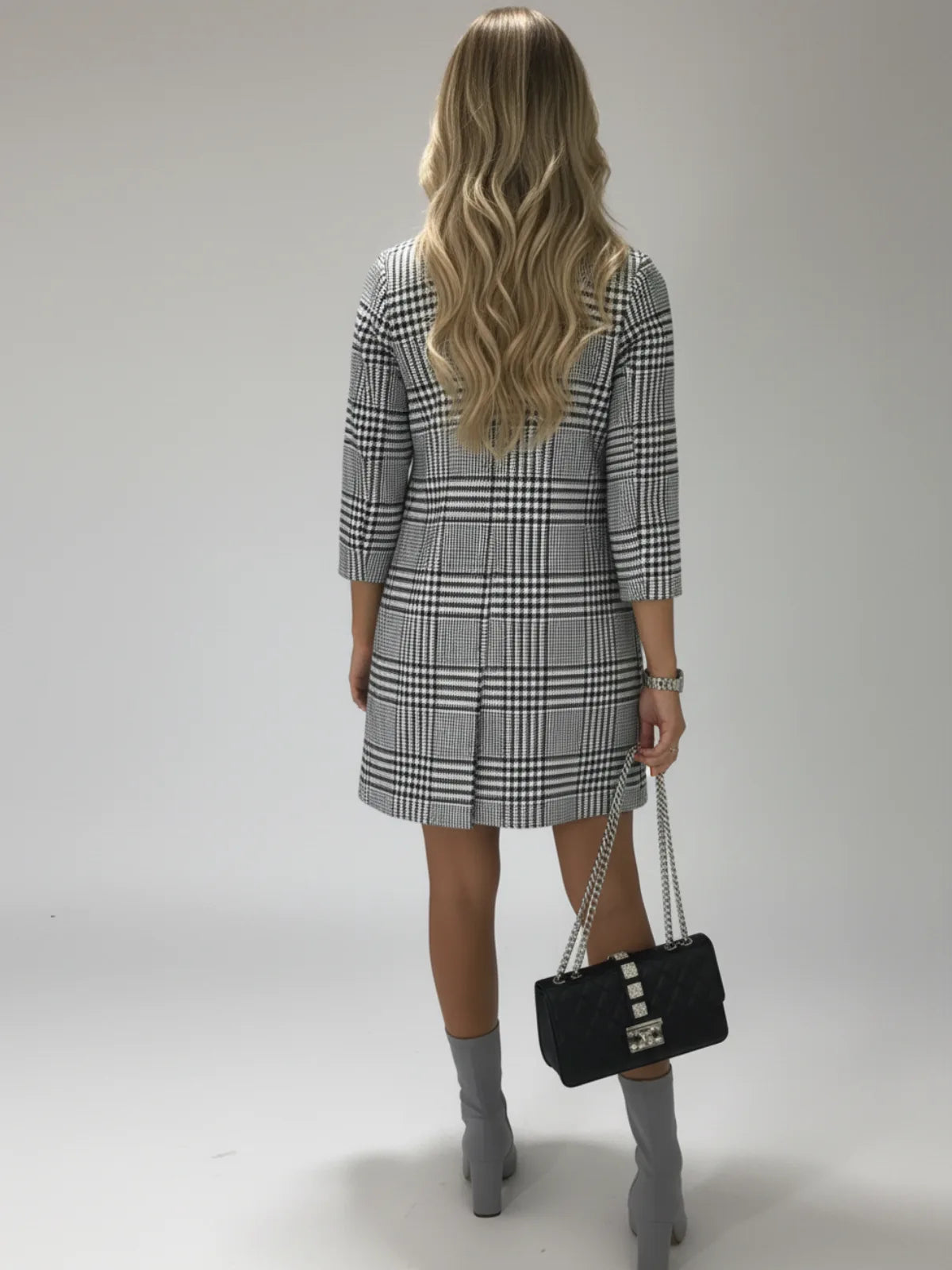 Womens Ladies Checkered Check Hound Tooth Tartan Duster Coat Jacket Blazer Top