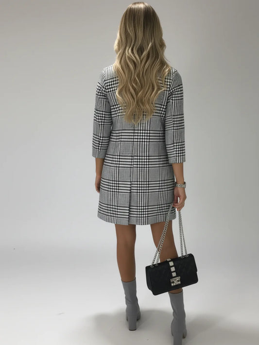 Womens Ladies Checkered Check Hound Tooth Tartan Duster Coat Jacket Blazer Top