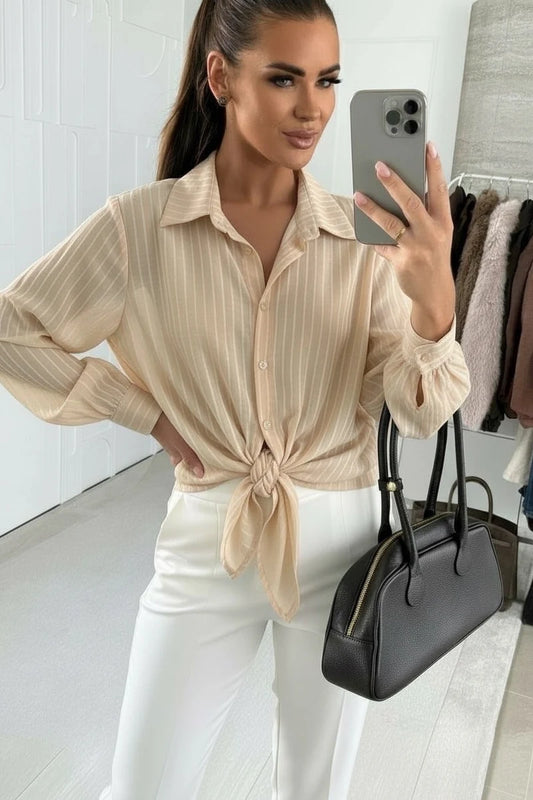 Striped tencel tie-front shirt