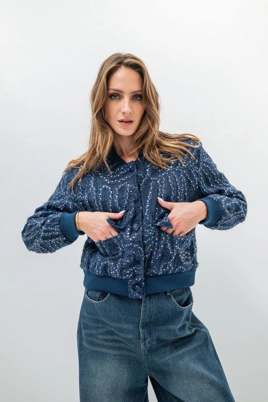 DENVER – Short textured knit jacket with sequins