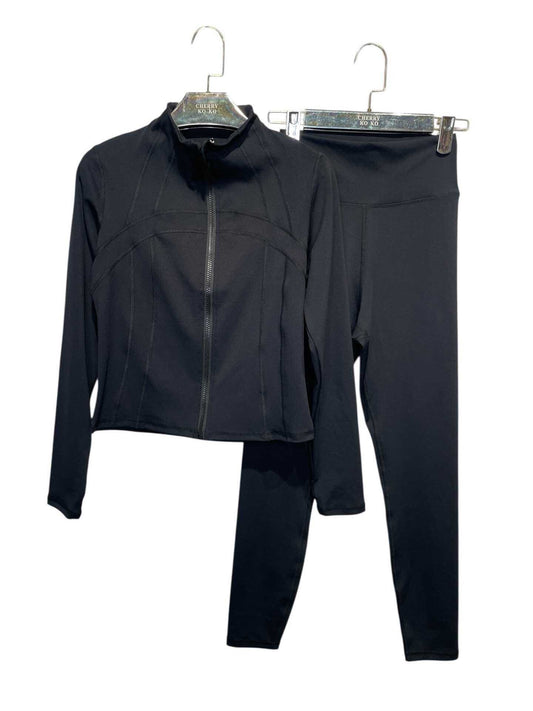 2-piece sports set – Zip-up high neck top + high-waisted leggings – Second-skin fit