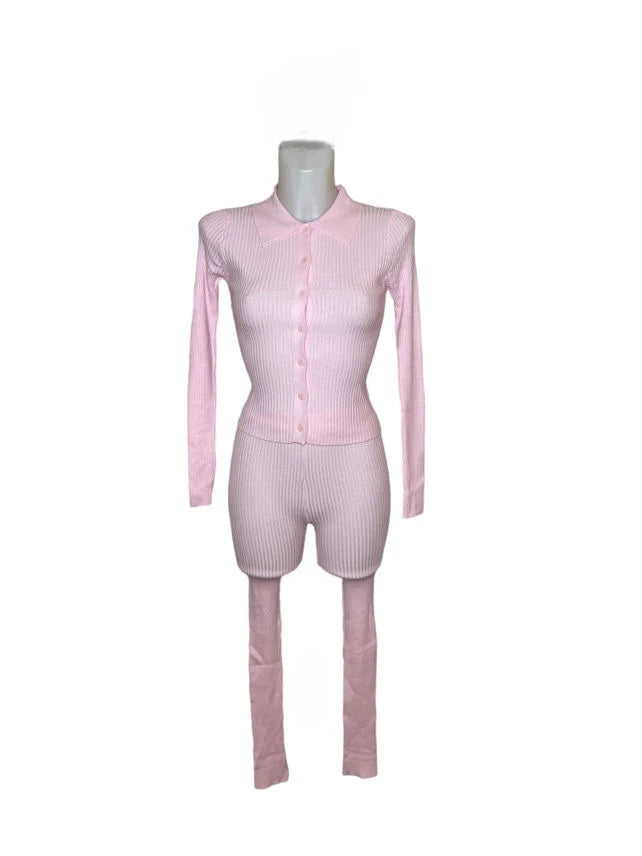 Ribbed knit set top button closure leggings