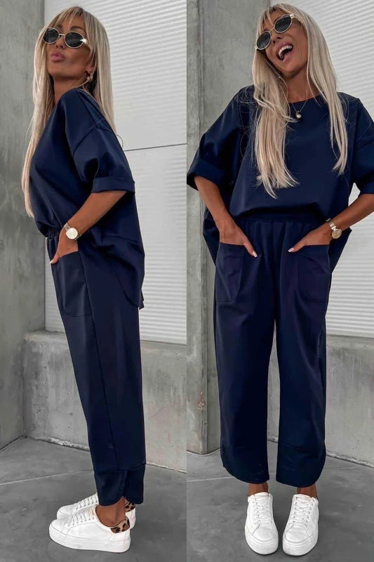 Oversized top and casual pants set