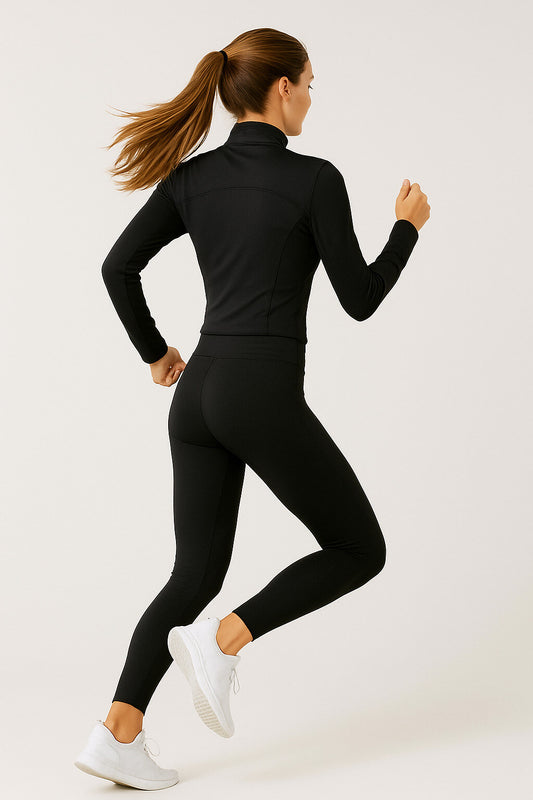 Gym set with zip slim legging pants