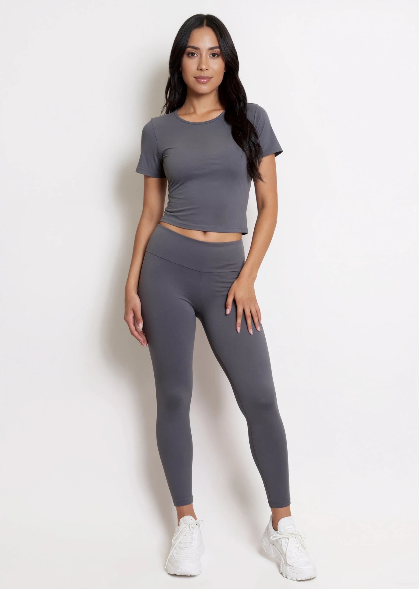 Women's sports set short sleeve t-shirt high-waisted leggings smooth stretchy second-skin daily comfort and support