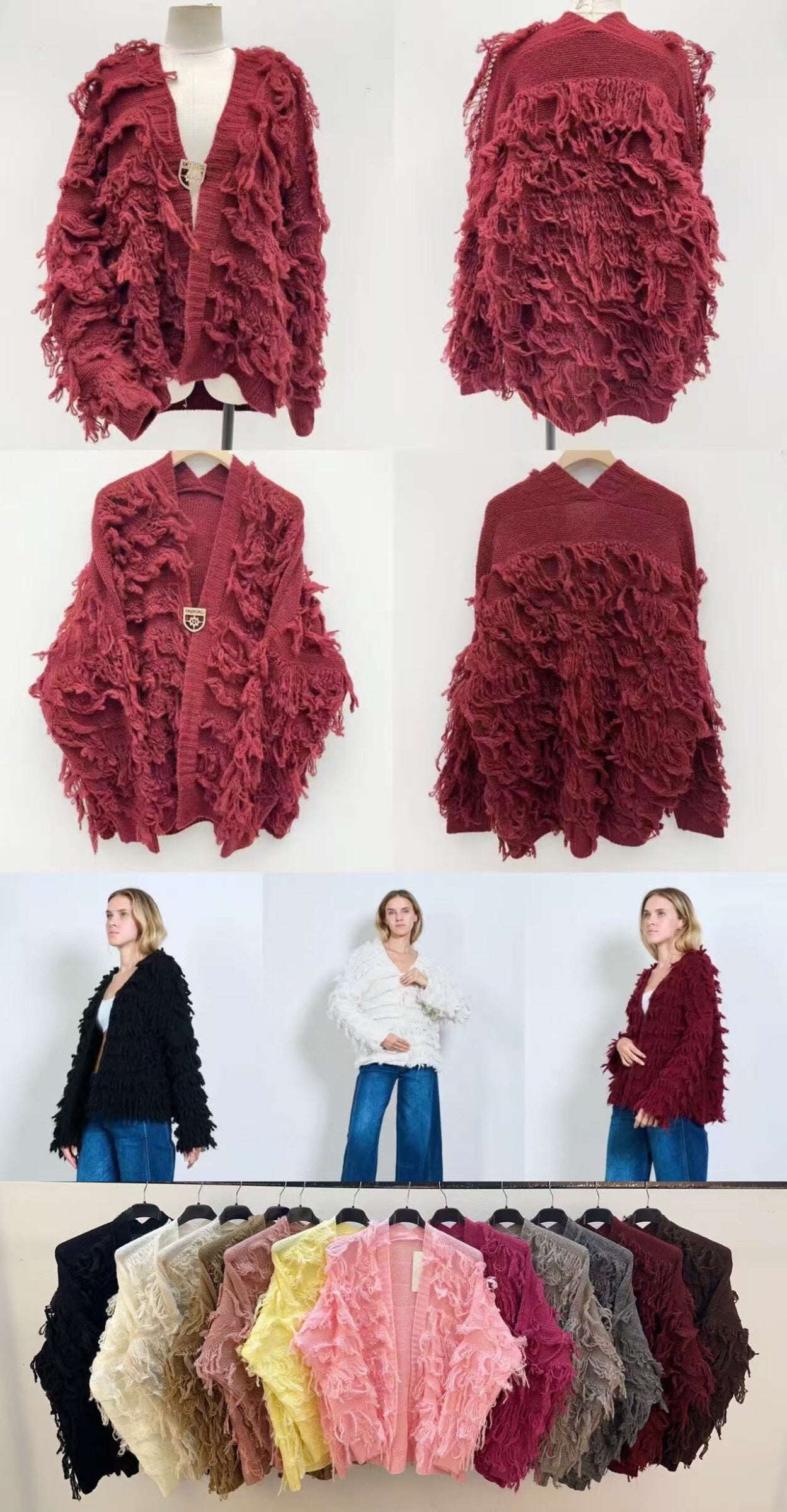Open-front fringed cardigan