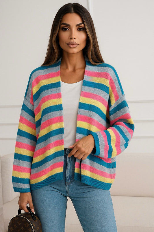 Open cardigan with multicolored stripes
