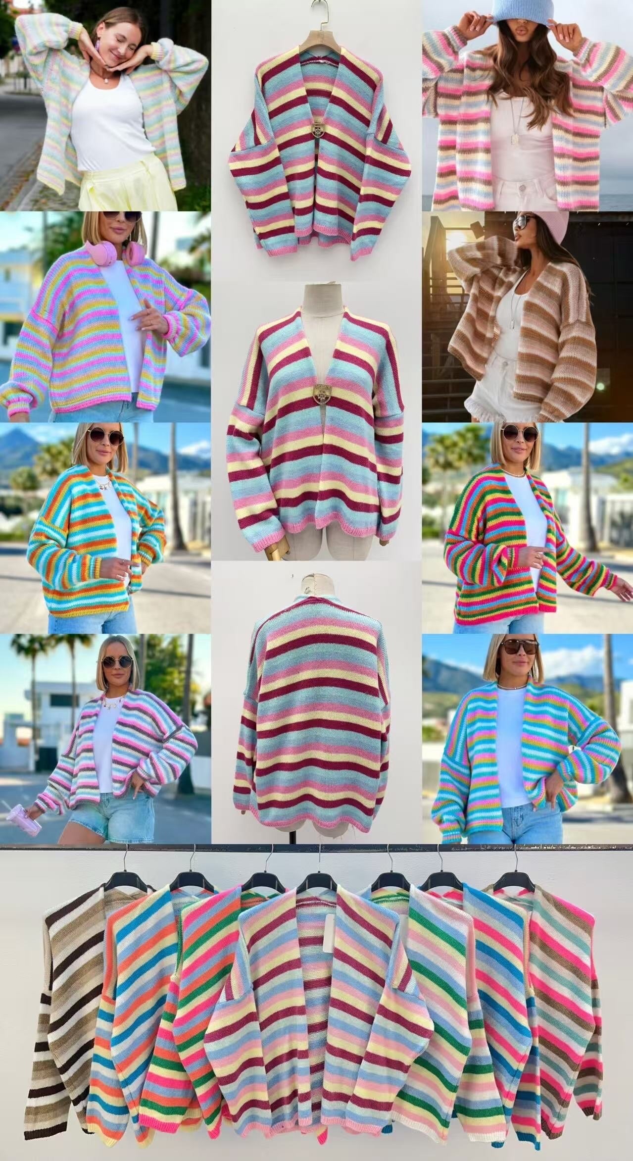 Open cardigan with multicolored stripes