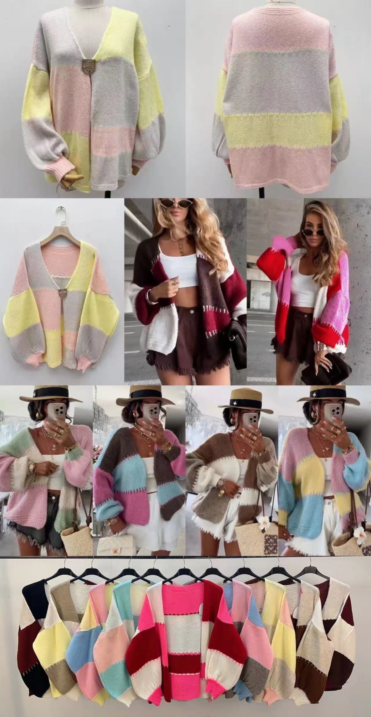 Open-front color block cardigan