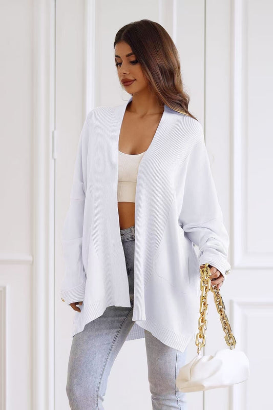 Oversized open cardigan with gold button sleeve pockets