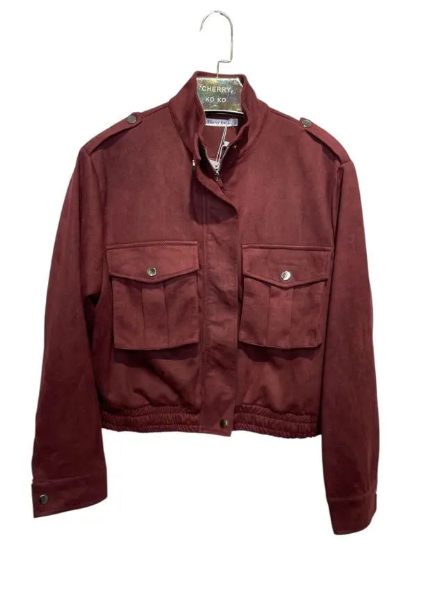 LEONA – Short faux suede jacket with patch pockets