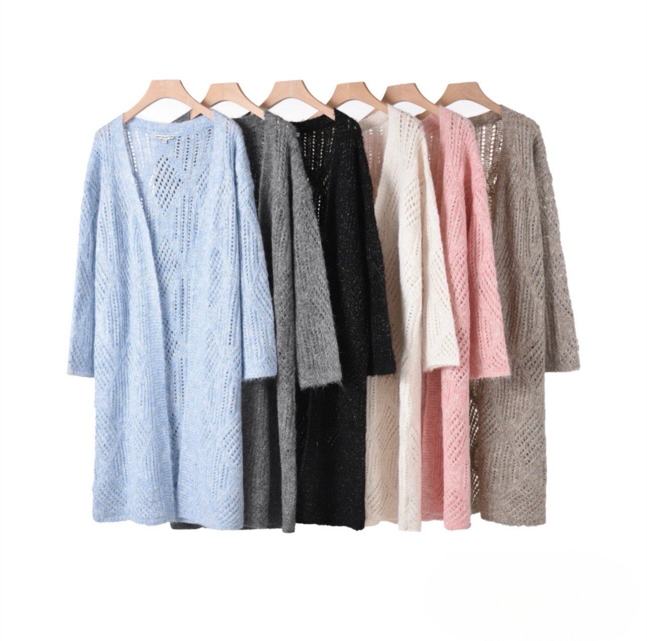 Long knit cardigan with geometric patterns