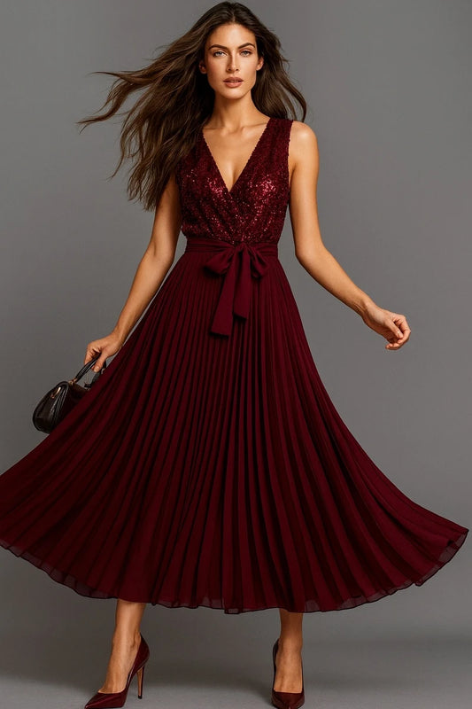 Long pleated sequin dress