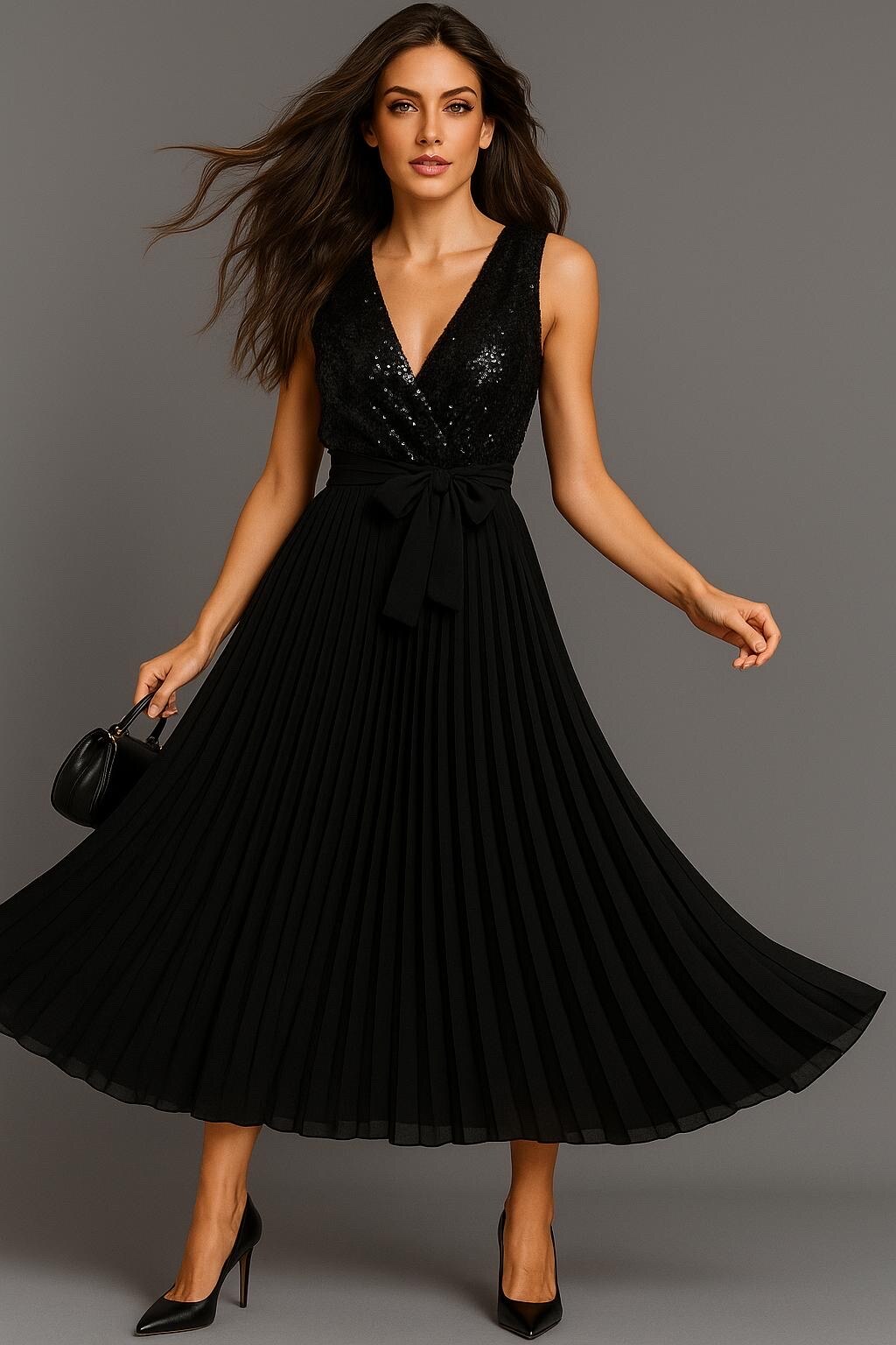 Long pleated sequin dress