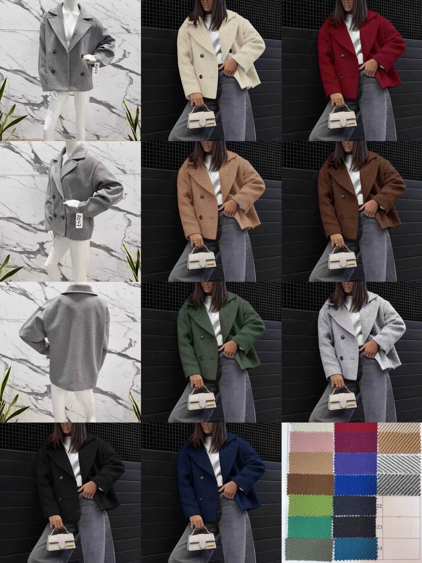 Textured fabric double-breasted coat jacket with lining