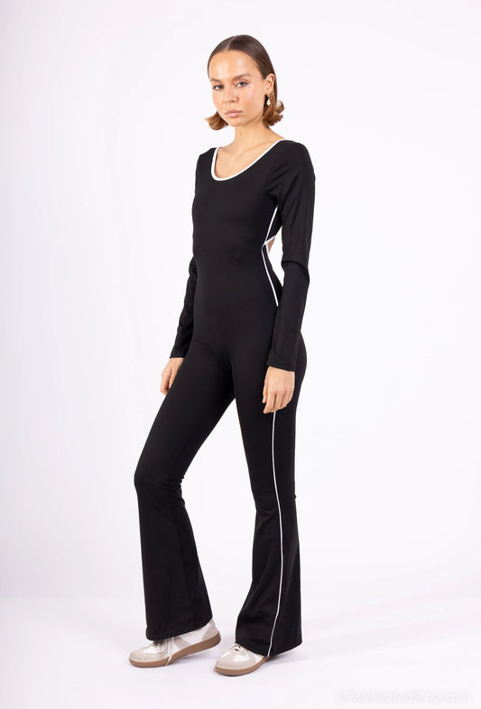 MILA – Sporty chic backless jumpsuit with contrasting details