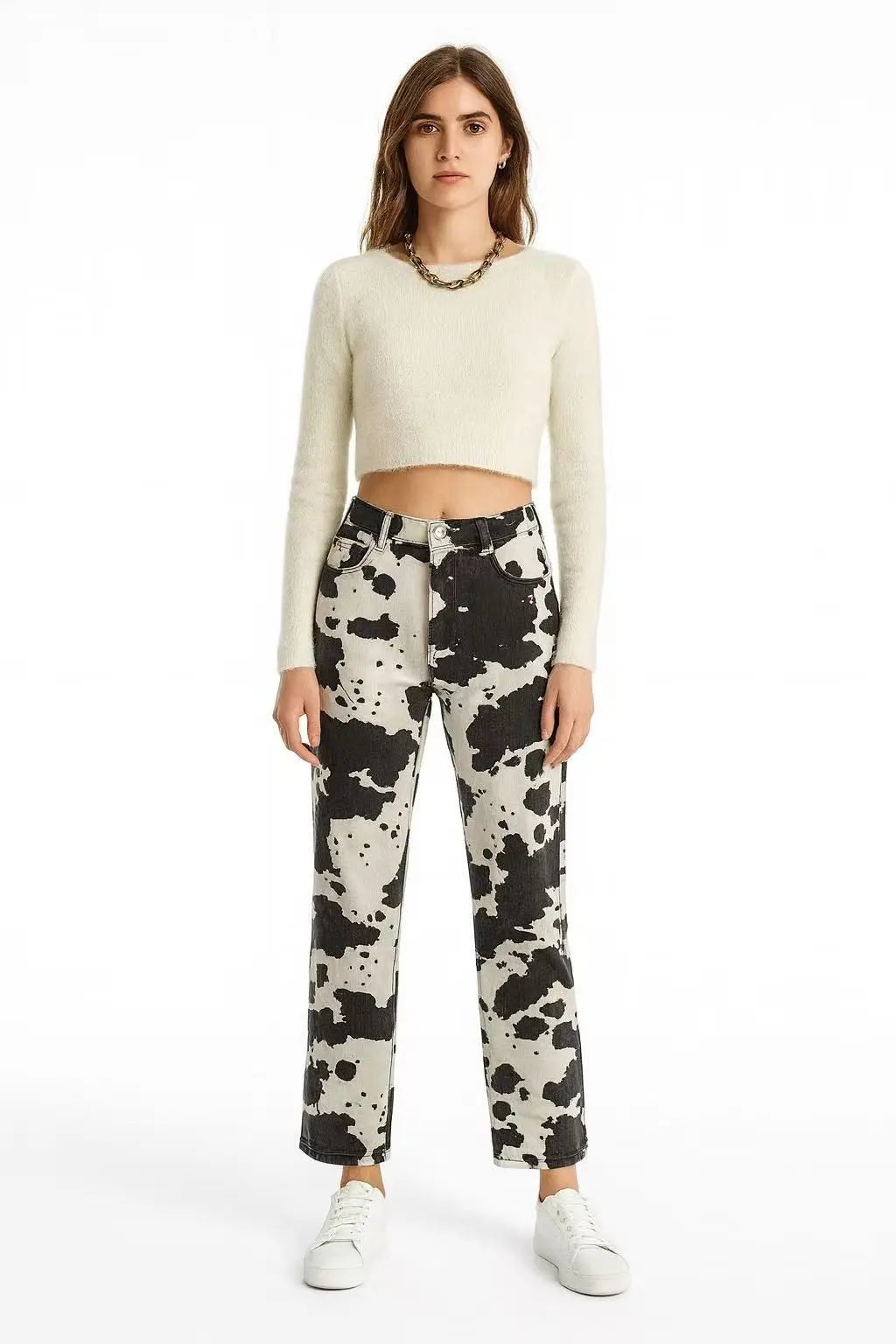 ORIANE – Pants - Straight-leg patterned denim jeans