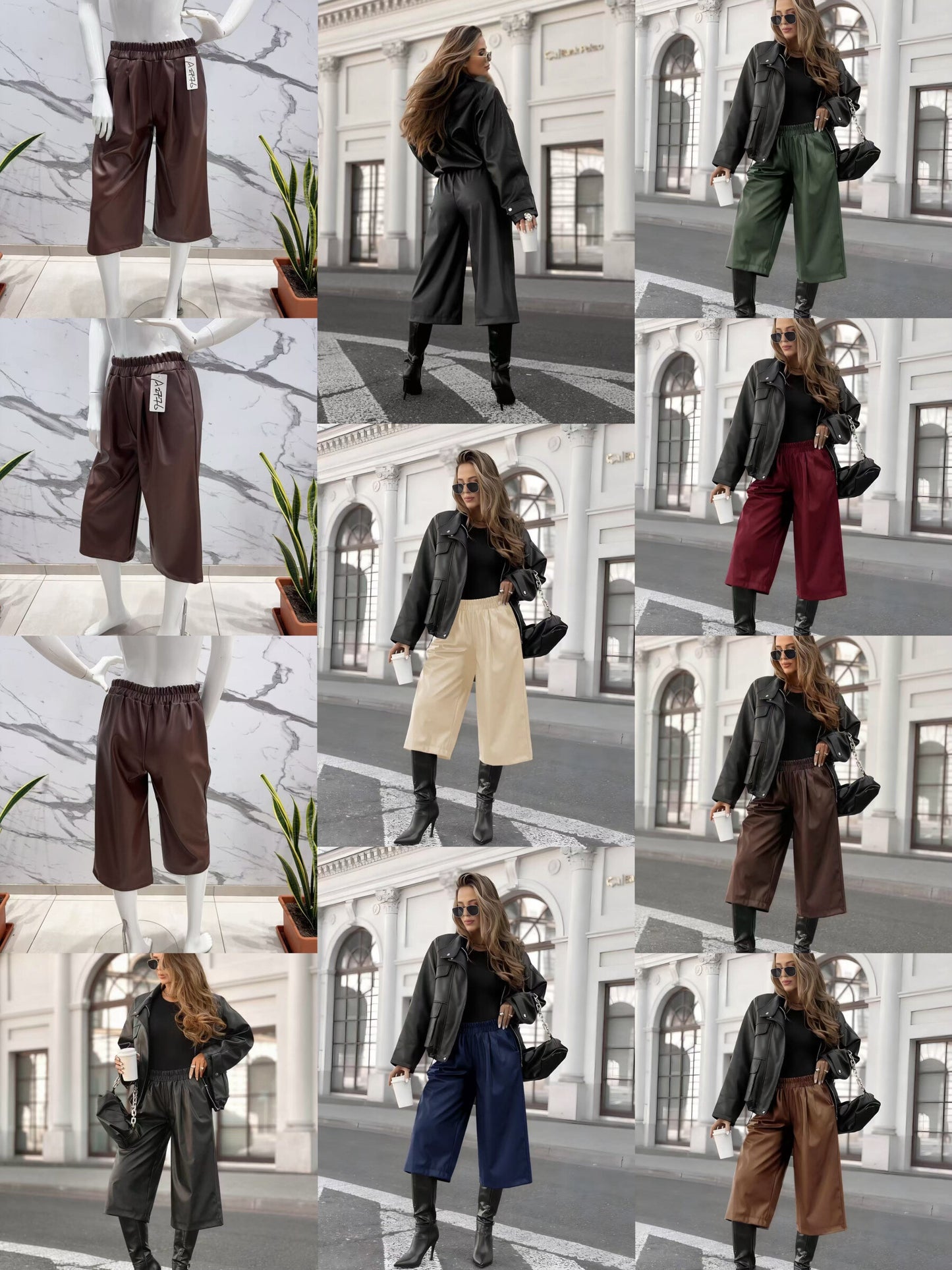 3/4 faux leather pants with pockets