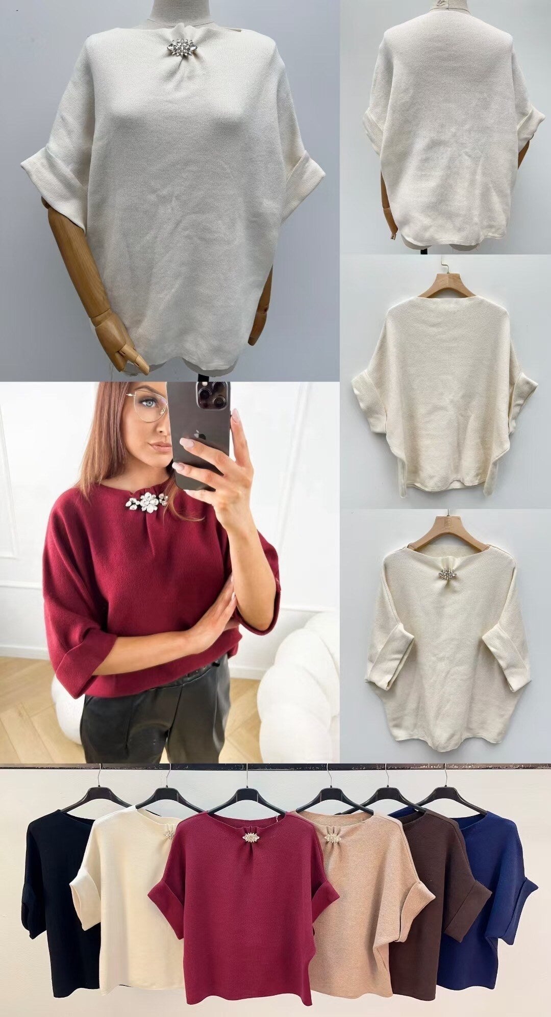 Pull with pine flower rhinestones