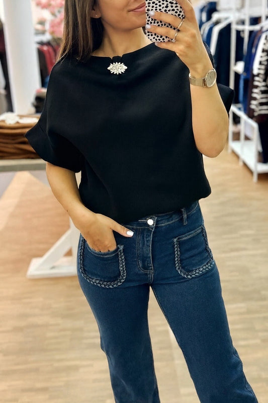 Pull with pine flower rhinestones