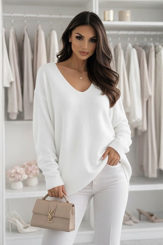 Oversized V-neck sweater GOOD VIBES