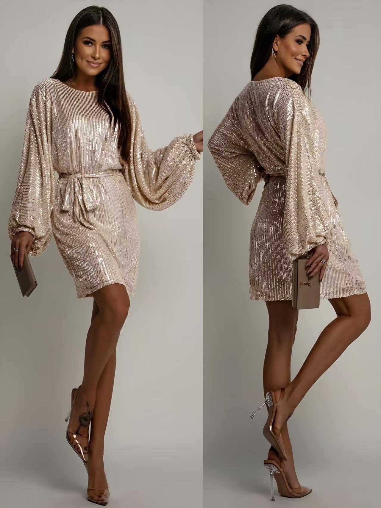 Sequin dress with tie