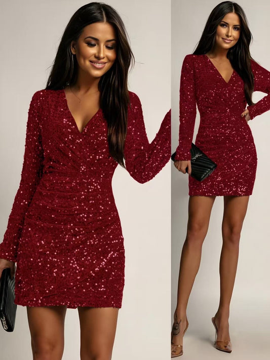 Long sleeve sequins dress