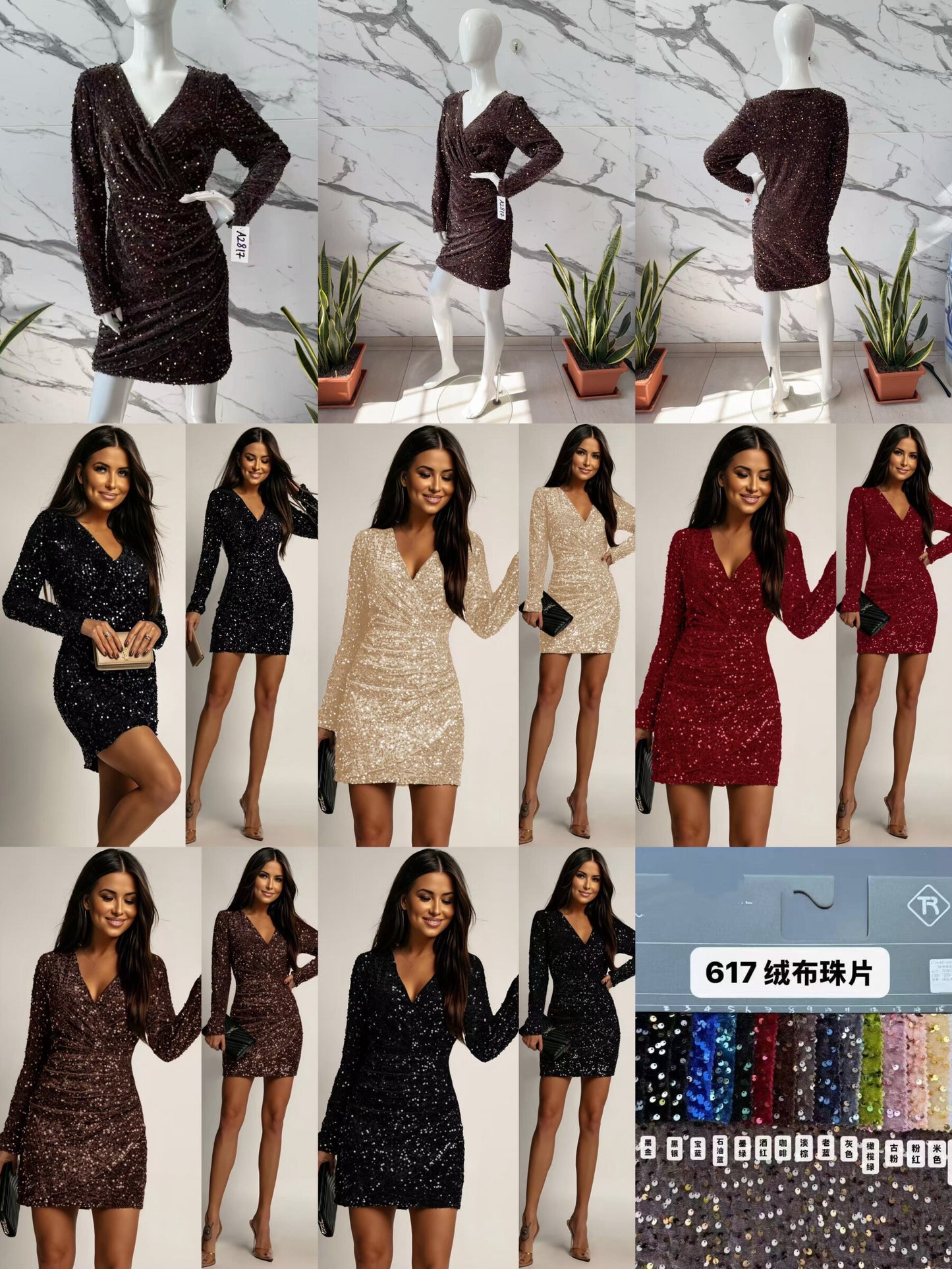 Long sleeve sequins dress