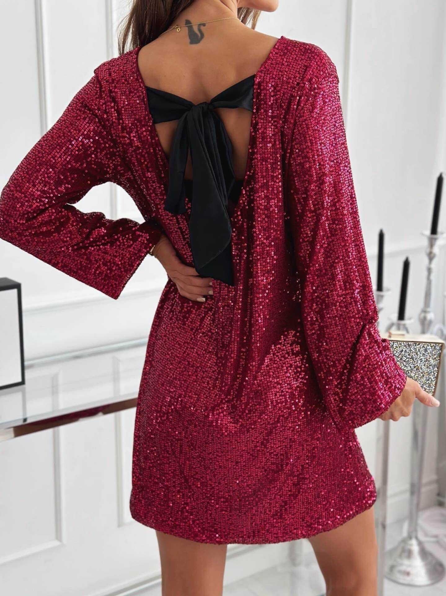 Sequin dress with back bow