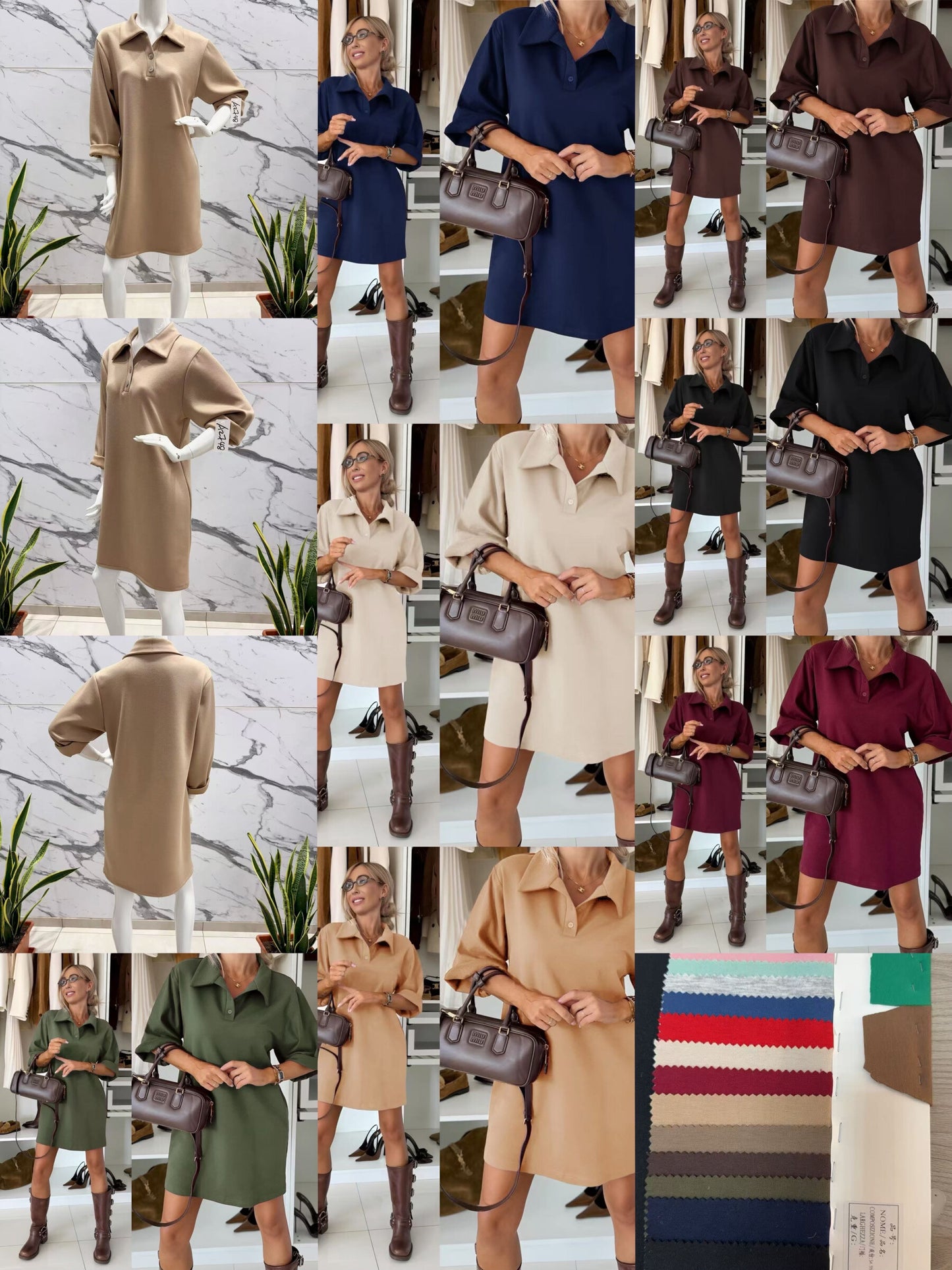 Chic shirt dress - Polo collar & 3/4 sleeves