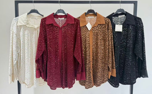 Leopard sequin shirt dress
