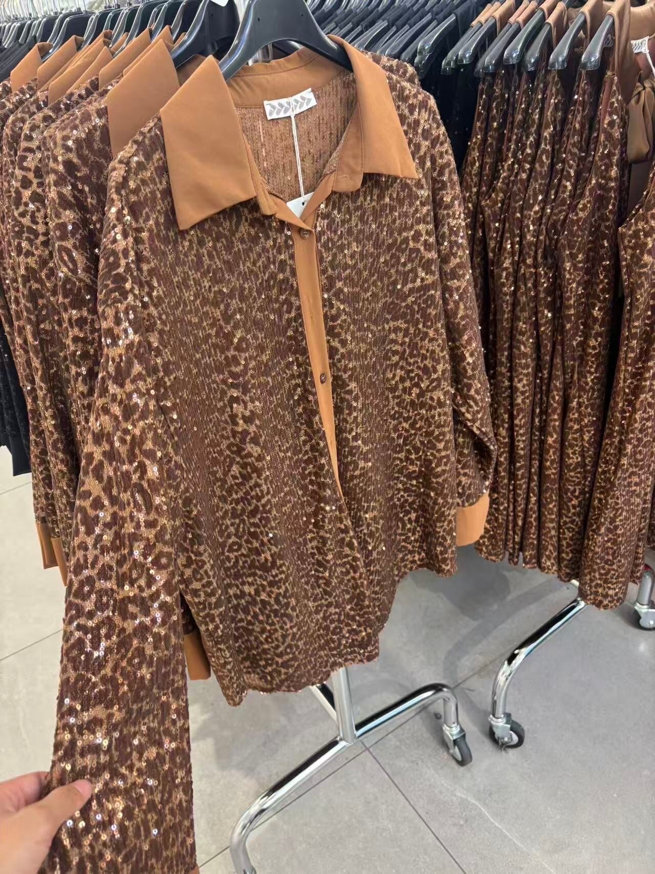 Leopard sequin shirt dress