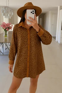Leopard sequin shirt dress