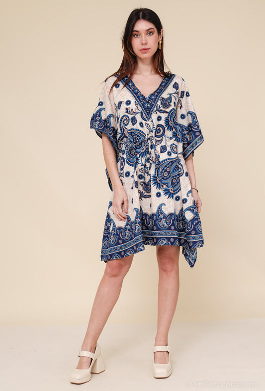 Short kaftan dress round mosaic flower style ref 1035S